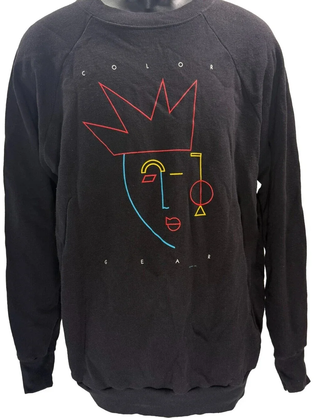 Vintage Mens Color Gear Black Abstract Design Sweatshirt XL Made in USA VTG 80s